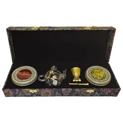 جعبه کادویی ترمه با زعفران سوپر نگین 1 عدد 3 گرم خاتم و 1 عدد هل 10 گرم خاتم و هاون و قوری
