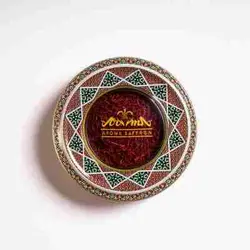 جعبه کادویی ترمه با زعفران سوپر نگین 2 عدد 5 گرم خاتم و هاون و قوری