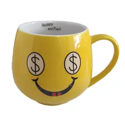 ماگ سرامیکی زرد رنگ مدل happy کد 1046 - تخفیف ویژه mug دست