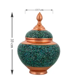 قندان سیبی فیروزه کوب سایز بزرگ ارتفاع 33cm کد F48 - صنایع دستی مسجدی