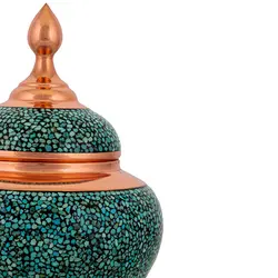 قندان سیبی فیروزه کوب سایز بزرگ ارتفاع 33cm کد F48 - صنایع دستی مسجدی