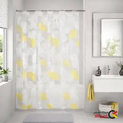 پرده حمام 180.200 سانتی‌متری زرد-سفید مدل Ginkgo طرح دار