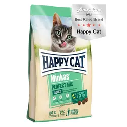 غذای خشک گربه های بالغ حساس با طعم میکس مرغ و ماهی و بره مینکاس هپی کت (Minkas Perfect Happy cat) وزن 10 کیلوگرم