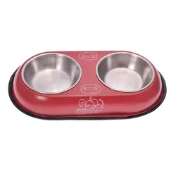 ظرف آب و غذای 2 قلو استیل مخصوص سگ و گربه ( جداشونده )