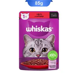 پوچ گربه های بالغ طعم گوشت ویسکاس (whiskas) وزن 85 گرم | چیوو