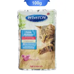 پوچ گربه طعم ماهی سالمون در سس خامه وینستون(Winston) وزن 100 گرم