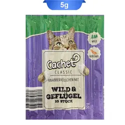 تشویقی مدادی گربه طعم مرغ و گوشت شکار کچت 10عددی (Cachet) وزن 50 گرم کد 105024
