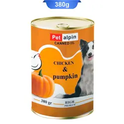 کنسرو سگ طعم مرغ و کدو تنبل پت آلپین (Pet Alpin) وزن 380 گرم کد 110017