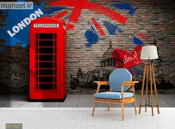 پوستر دیواری دیوار آجری و باجه تلفن DP-1021