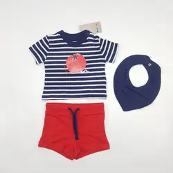 خرید و قیمت ست سه تیکه نوزادی پسرانه (پیشبند، شلوارک و بلوز) برند لوپیلو کد kids898 – فروشگاه الوند