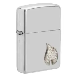 فندک زیپو تمام نقره با برلیان کد 49554 Zippo Sterling Flame