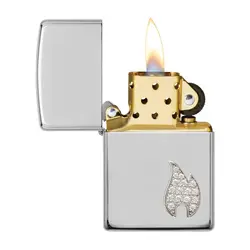 فندک زیپو تمام نقره با برلیان کد 49554 Zippo Sterling Flame