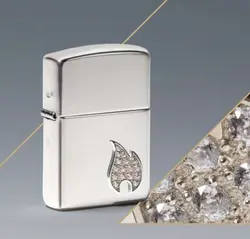 فندک زیپو تمام نقره با برلیان کد 49554 Zippo Sterling Flame