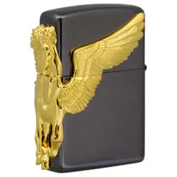 فندک زیپو لیمیتد ادیشن مشکی طلایی کد Zippo Pegasus Black 3 Side Gold Metal 11258