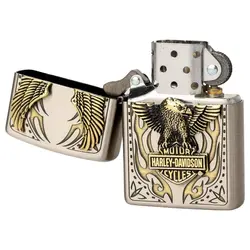 فندک زیپو کاستوم ادیشن نقره ای کد Zippo Harley Davidson Big Eagle HDP-73