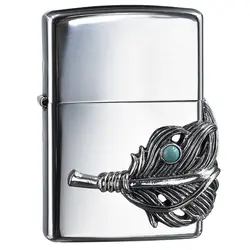 فندک زیپو کاستوم ادیشن نقره ای کد Zippo Big Metal Feather Zs1041
