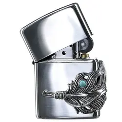 فندک زیپو کاستوم ادیشن نقره ای کد Zippo Big Metal Feather Zs1041