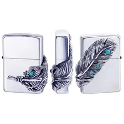 فندک زیپو کاستوم ادیشن نقره ای کد Zippo Big Metal Feather Zs1041