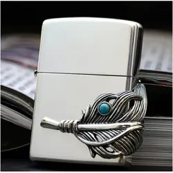 فندک زیپو کاستوم ادیشن نقره ای کد Zippo Big Metal Feather Zs1041