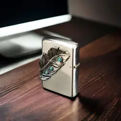 فندک زیپو کاستوم ادیشن نقره ای کد Zippo Big Metal Feather Zs1041