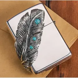 فندک زیپو کاستوم ادیشن نقره ای کد Zippo Big Metal Feather Zs1041