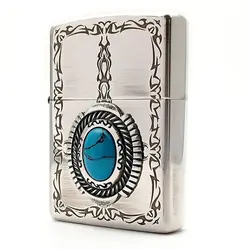 فندک زیپو روکش نقره Zippo Blue Stone Antique Silver Plate