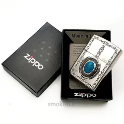 فندک زیپو روکش نقره Zippo Blue Stone Antique Silver Plate