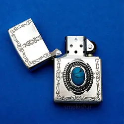 فندک زیپو روکش نقره Zippo Blue Stone Antique Silver Plate