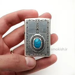 فندک زیپو روکش نقره Zippo Blue Stone Antique Silver Plate