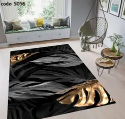 فرشینه طرح برگ مشکی و طلایی 5056