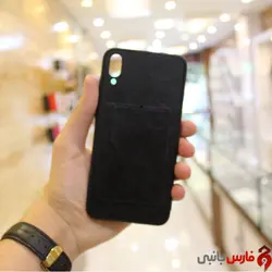 قاب طرح چرم با جا کارتی مشکی هواوی Y7 Pro 2019