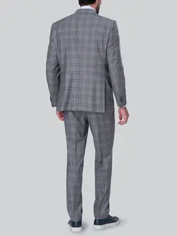 کت و شلوار چهارخانه طوسی