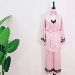 لباس خواب زنانه ویکتوریا سکرت مدل شش تکه ساتن ابریشم نگین دار کد 357