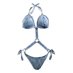 لباس خواب زنانه مدل ساحلی بیکینی جین یکسره حلقه ای گردنی