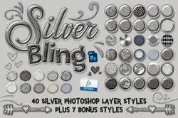 دانلود ۴۰ استایل فتوشاپ نقره درخشان Silver Bling Photoshop Layer Styles