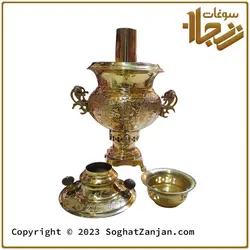 سماور مسی قلم کاری شده زغالی 5 لیتری طرح هخامنشی