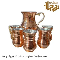 سرویس پارچ و لیوان ترک مسی دسته برنجی تولید زنجان