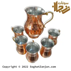 سرویس پارچ و لیوان ترک مسی دسته برنجی تولید زنجان