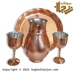سرویس پارچ و لیوان مسی چکشی (جام شراب خوری مسی) ساخت زنجان