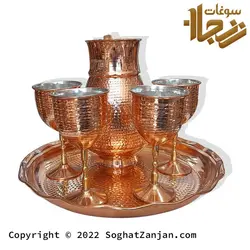 سرویس پارچ و لیوان مسی چکشی (جام شراب خوری مسی) ساخت زنجان