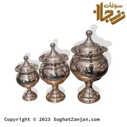 قندان و آجیل خوری و شکلات خوری مسی پایه دار لب چین زنجان
