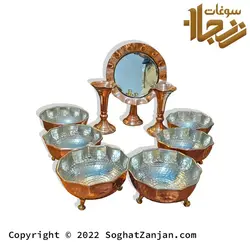 ظروف مسی هفت سین با آیینه و شمعدان مسی ساخت زنجان