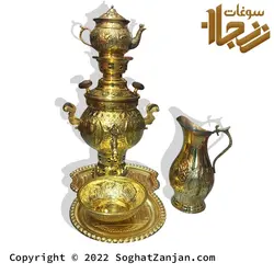 سرویس سماور مسی ذغالی طرح قلم کاری شده ساخت زنجان