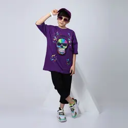 بلوز شلوارک پسرانه طرح اسکلت بنفش