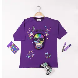 بلوز شلوارک پسرانه طرح اسکلت بنفش