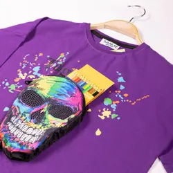 بلوز شلوارک پسرانه طرح اسکلت بنفش