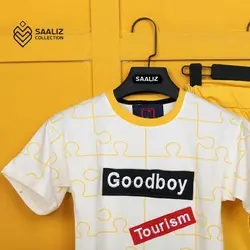 بلوز شلوار پسرانه طرح پازل زرد -سفید