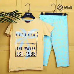 بلوز شلوارک پسرانه طرح نخل زرد