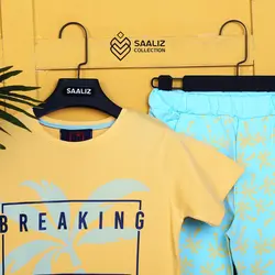 بلوز شلوارک پسرانه طرح نخل زرد