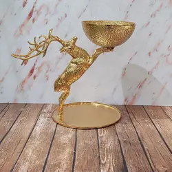 شیرینی خوری گوزن ایستاده چکشی طلایی (2 طبقه)